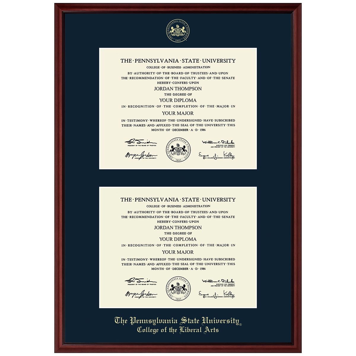 #101 College of the Liberal Arts double diploma frame Camby (Mahogany)